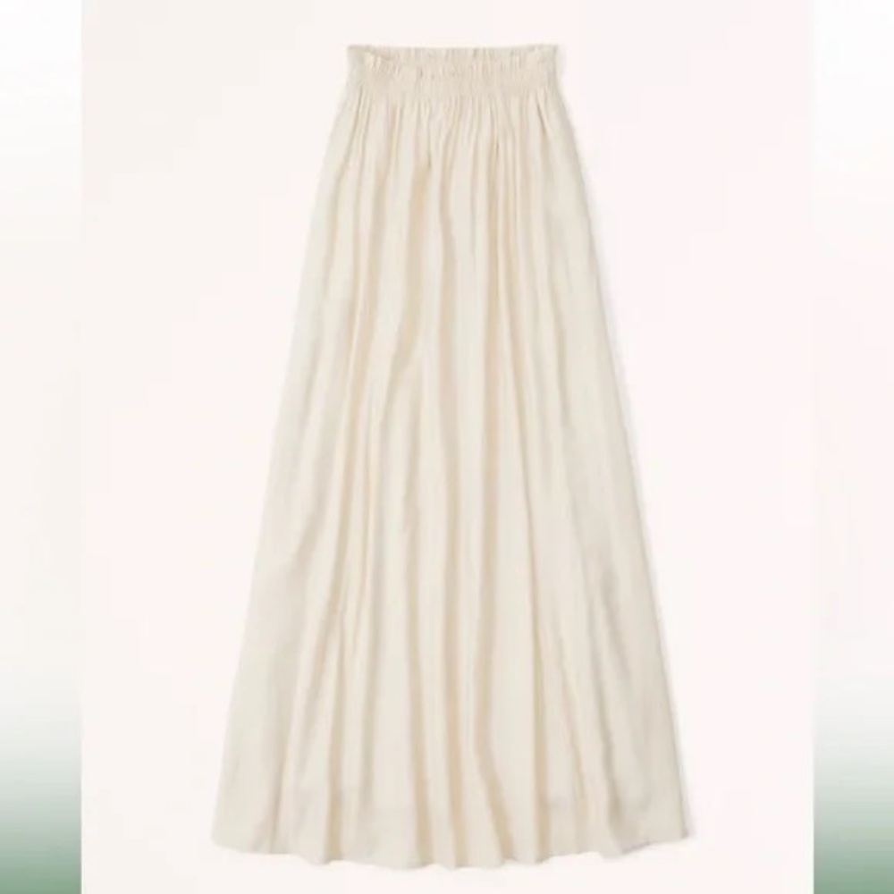 Abercrombie Cream Crinkle Textured Maxi Skirt